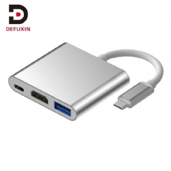 DFX 4K 3-in-1 Type C to HDTV Adapter USB 3.0 Type C PD Charging Hub for MacBook Pro Surface iPad PC Laptop Monitor Projector