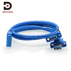 DFX USB 3.0 20 Pin to Dual A Female Cable 50CM, Blue Panel Mount Internal Wire with Screws for Motherboard PC Case Chassis